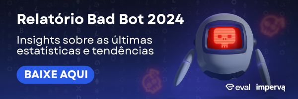 Banner con imagen a la derecha que representa un texto de bot malo a la izquierda: Bad Bot Report 2024. Información sobre las últimas estadísticas y tendencias.