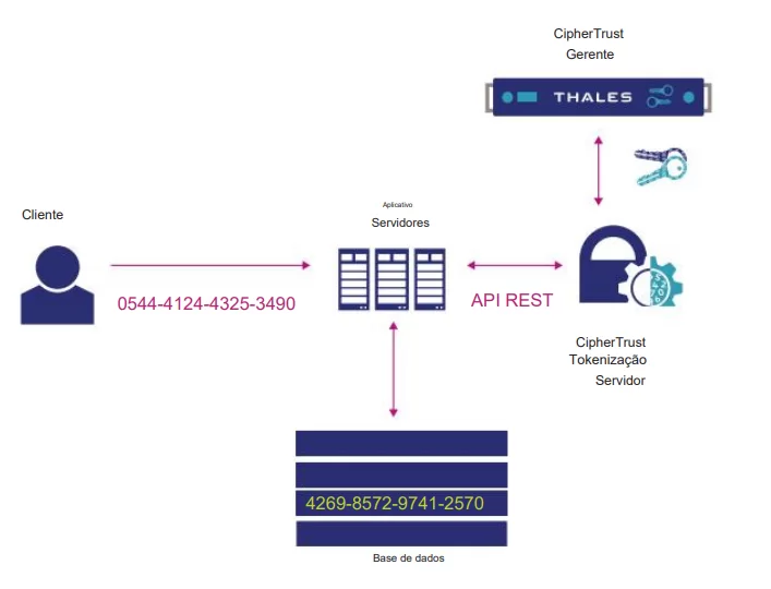 imagem mostra o processo de tokenização de dados sem cofre